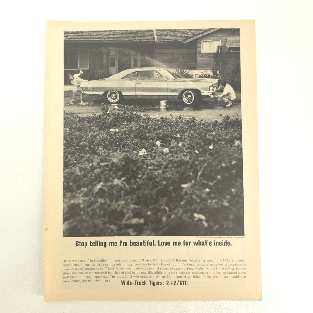 Pontiac 2+2 GTO Print Ad Wide-Track Tigers Vintage Auto Decor Garage Wall Art